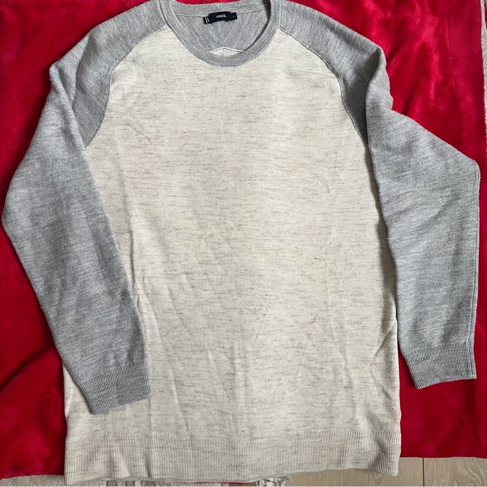 Vince Men's heather white and Gray Crewneck Sweater - Picture 3 of 8